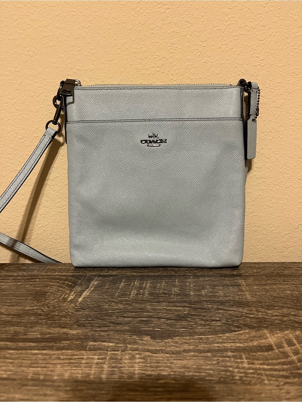 Coach Light Blue/Gray Saffiano Leather Crossbody Bag